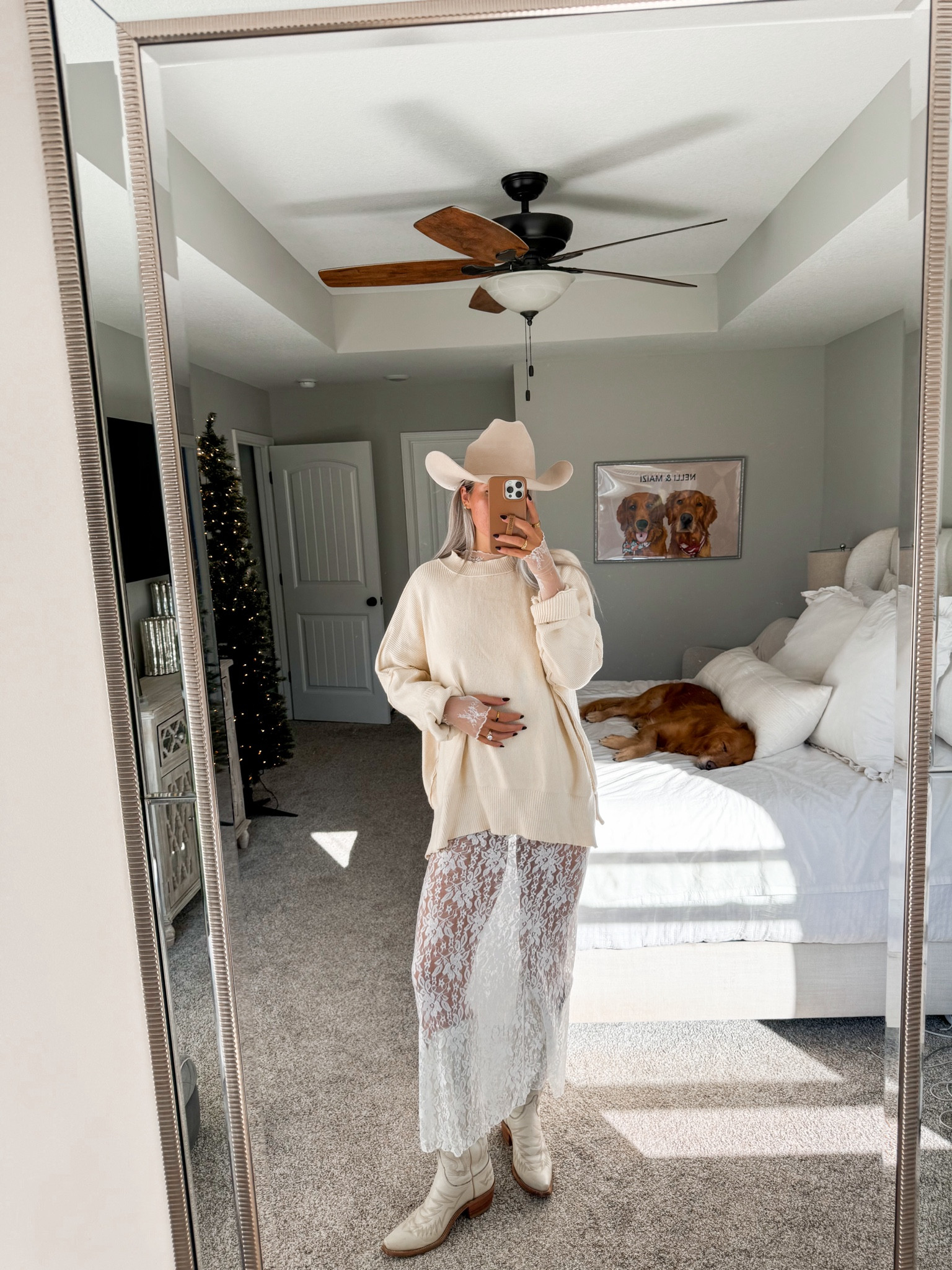 you NEED a slip under this skirt so i liner a short skirt that would work perfectly 
my sweater is sold out in this color so linking similar 
love this wester winter white look 
linking similar hats 

#LTKFindsUnder50 #LTKSaleAlert #LTKStyleTip