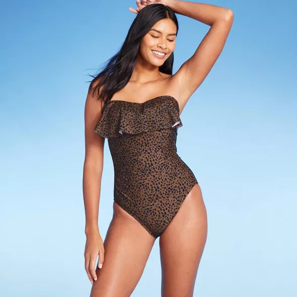 Women's Bandeau Flounce High Coverage One Piece Swimsuit - Kona Sol™ | Target