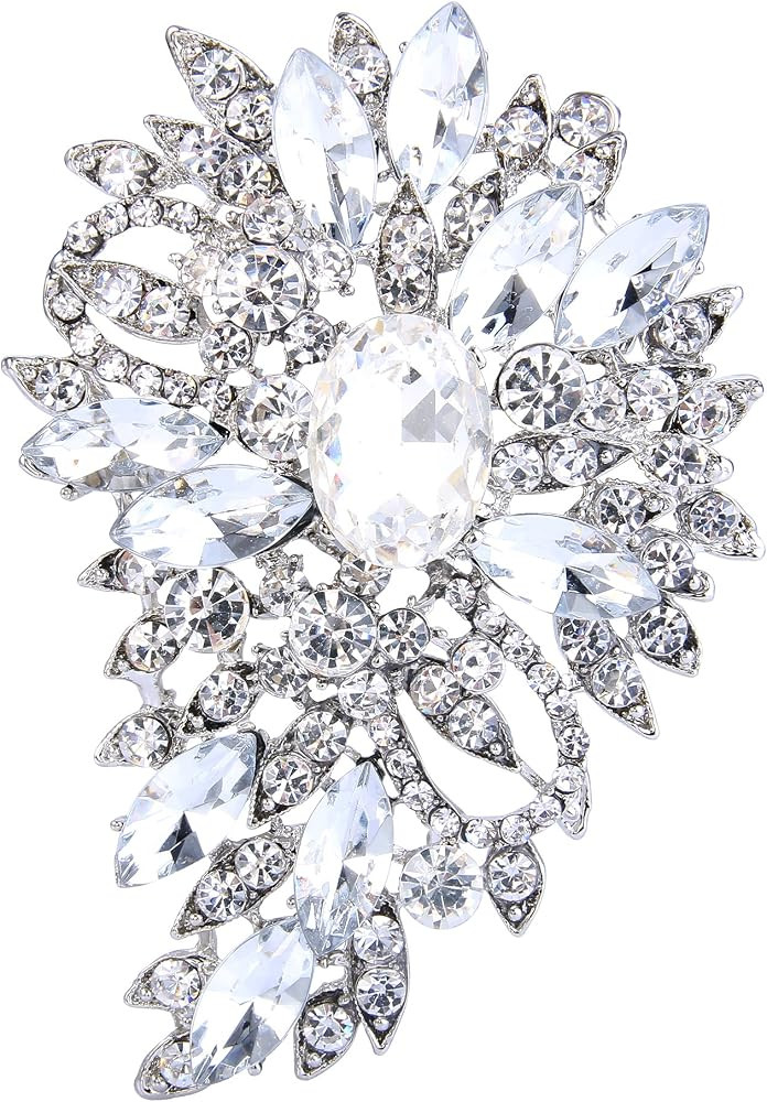 EVER FAITH Women's Austrian Crystal Wedding Flower Leaf Bouquet Brooch | Amazon (US)