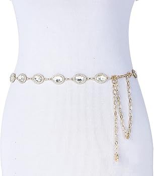 ILuvatar green glass diamond chain belt metal diamond belt women's dress metal belt women's weste... | Amazon (US)