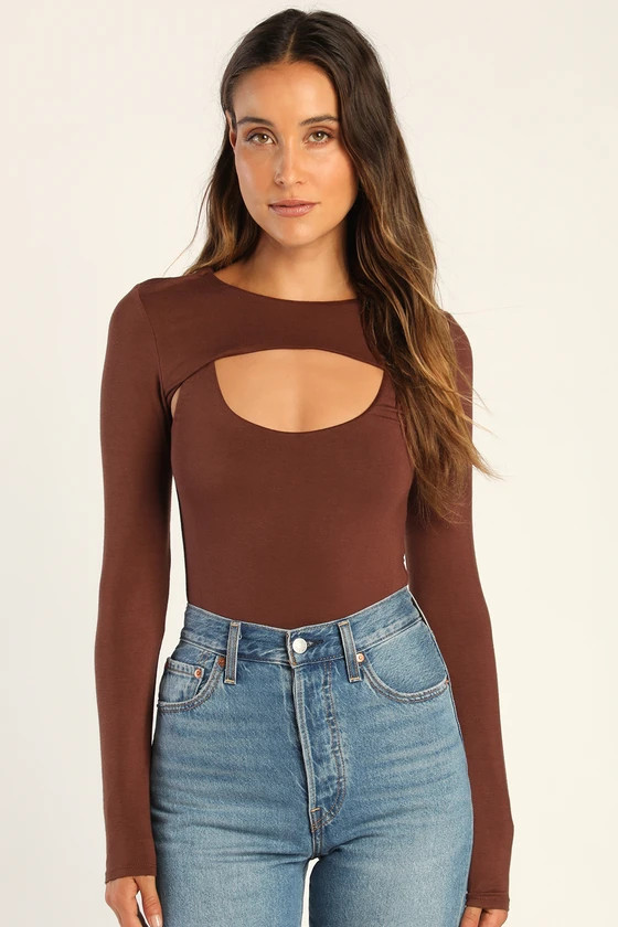 Flirtatious Appeal Brown Long Sleeve Cutout Bodysuit | Lulus (US)