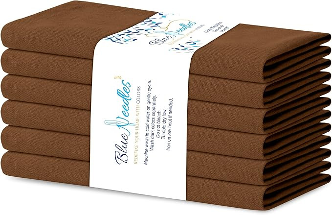 Solid Cloth Napkins Set of 6 Nut Brown 100% Cotton Dinner Napkins 18x18 inches - Soft, Reusable a... | Amazon (US)