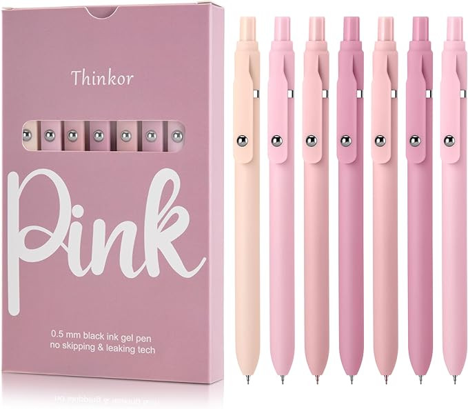 thinkor Pink Gel Pens Black Ink, 7 Pcs 0.5mm Quick Dry Fine Point Smooth Writing Pens, Cute Offic... | Amazon (US)
