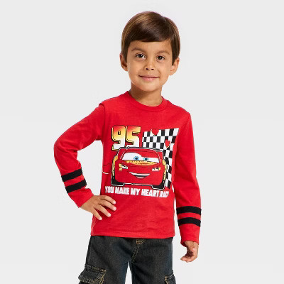 Toddler Boys' Disney Cars Lightning McQueen Valentines Long Sleeve T-Shirt - Red 18M | Target