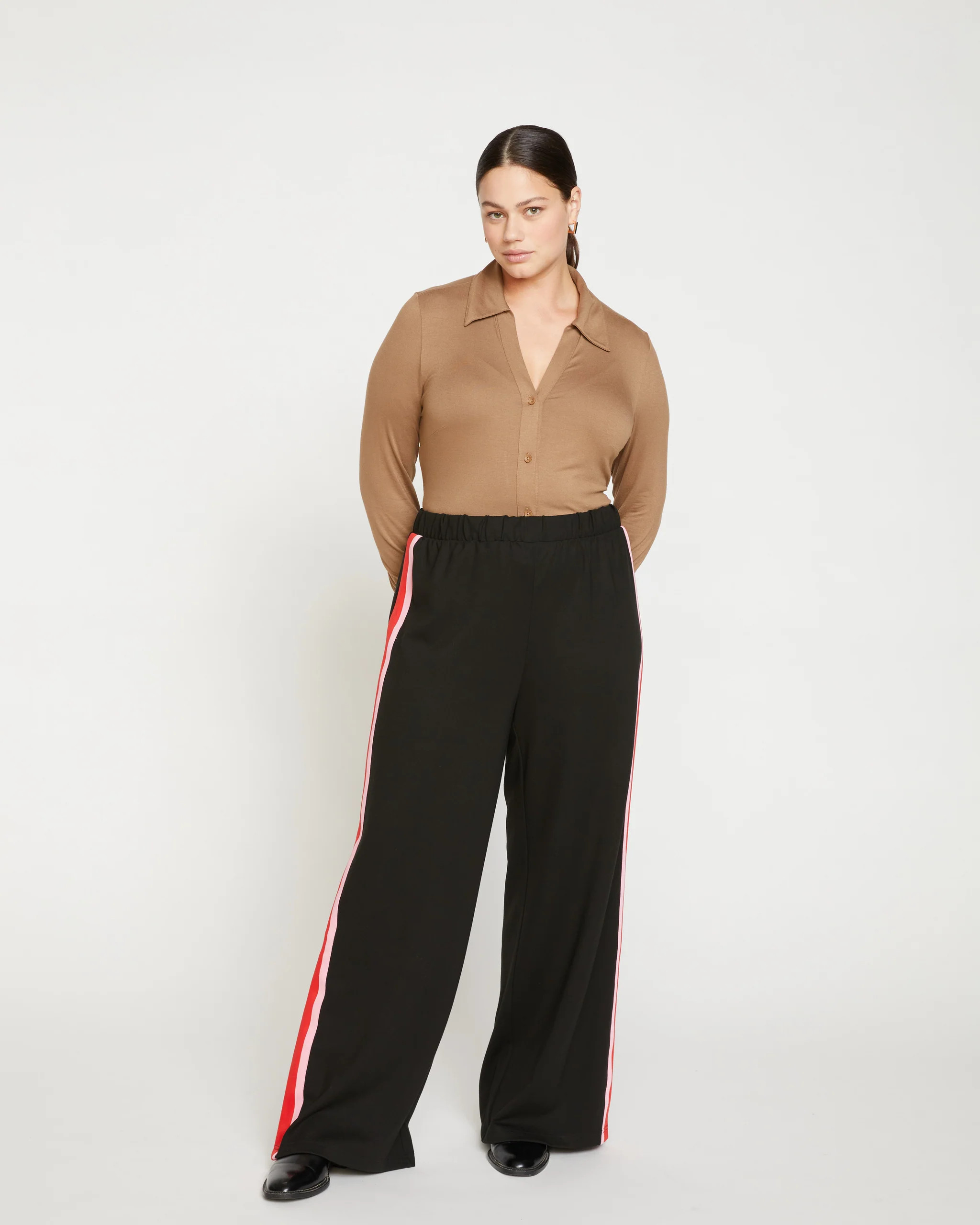 Stephanie Wide Leg Stripe Ponte Pants 33 Inch - Black/Paeonia/Sanguinello | Universal Standard