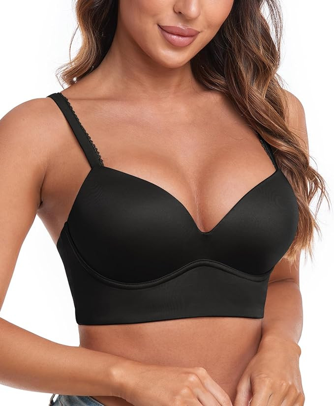 HACI Women's Plunge Push Up Bra Wirefree V Neck Padded T Shirt Longline Padded Supportive | Amazon (US)