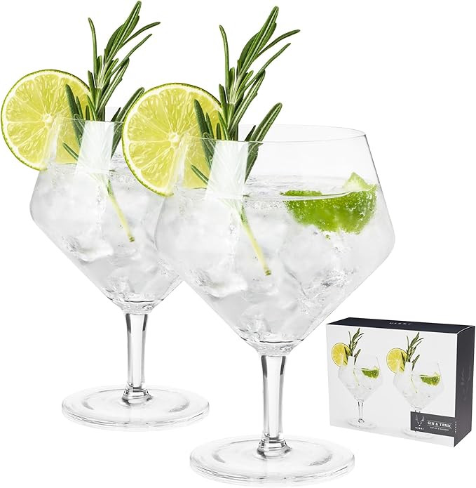 Viski Angled Stemmed Gin & Tonic Glasses, Highball glasses, Cocktail Glasses, Vodka Tonic Glasses... | Amazon (US)