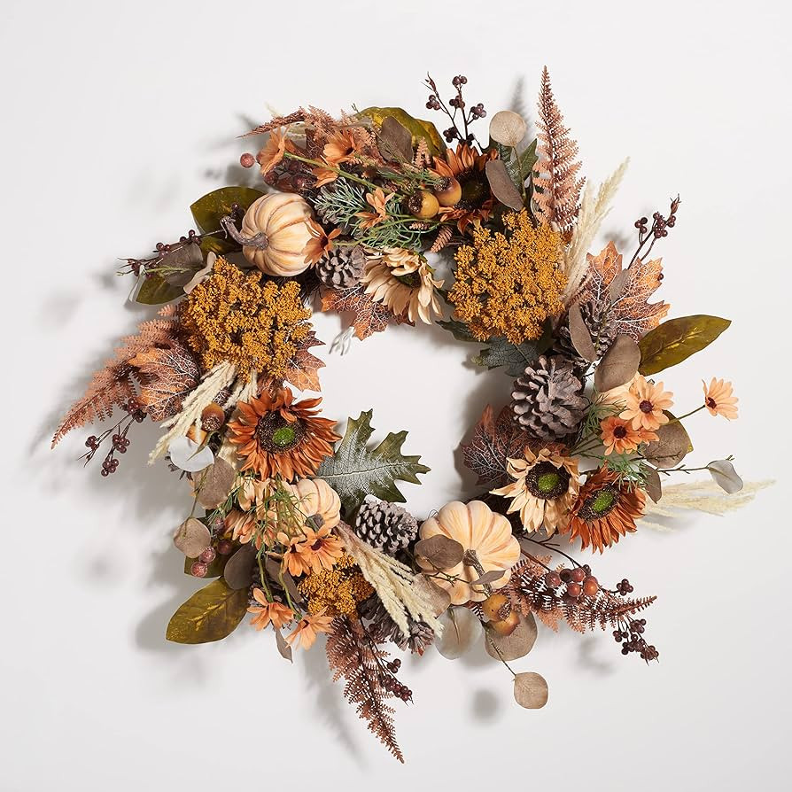 SAFAVIEH Home Collection 28-inch Decorative Artificial Oak Leaf & Pumpkin Wreath with Pine Cones ... | Amazon (US)