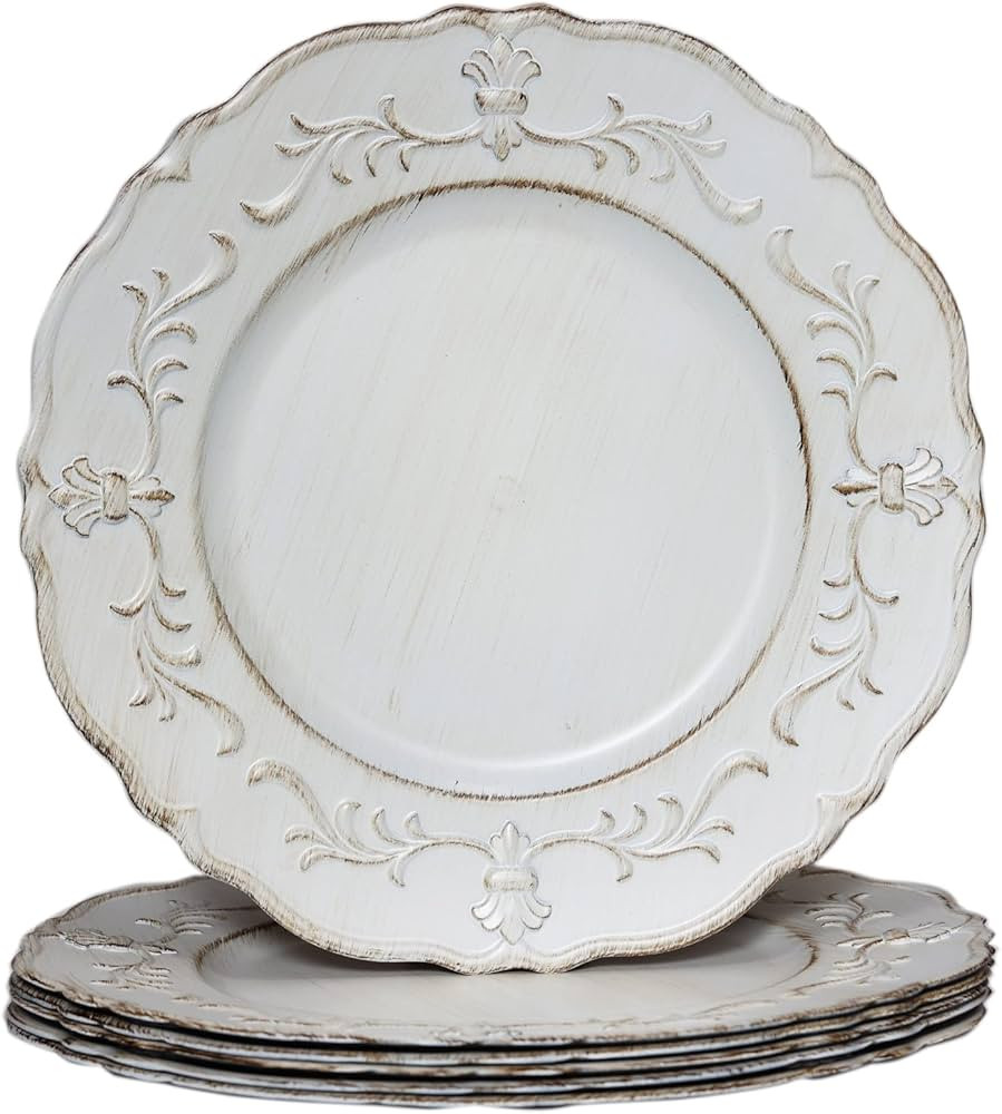 Spsyrine White Antique Charger Plate, 13" Embossed Plastic Table Plate Chargers for Dinner, Set o... | Amazon (US)