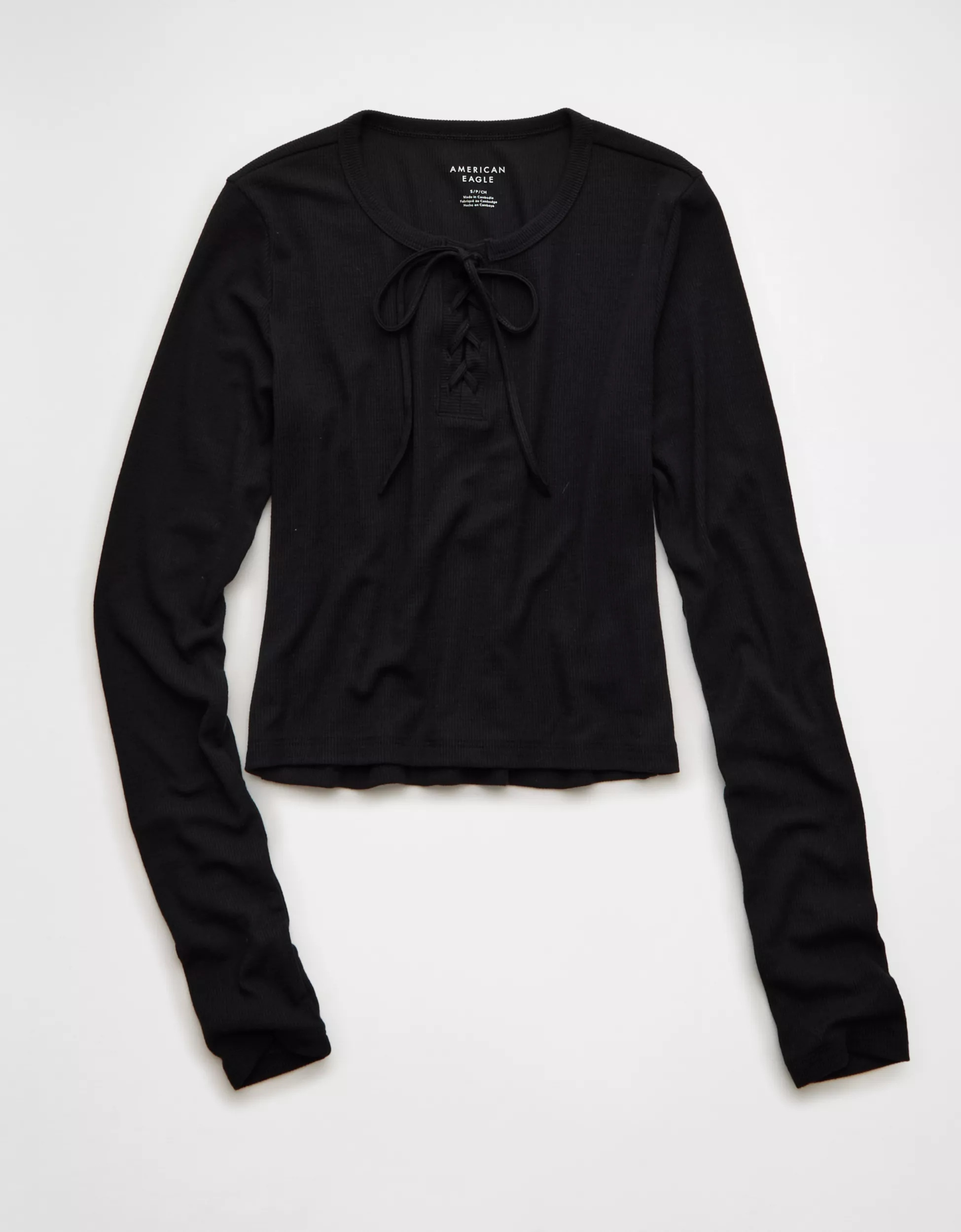 AE Cropped Long-Sleeve Lace-Up T-Shirt | American Eagle Outfitters (US & CA)
