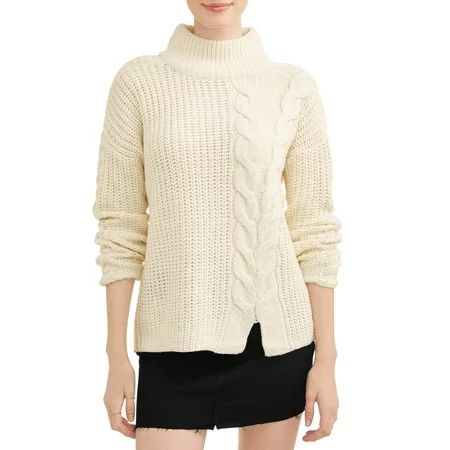 Juniors' Cable Knit Turtle Neck Long Sleeve Sweater | Walmart (US)