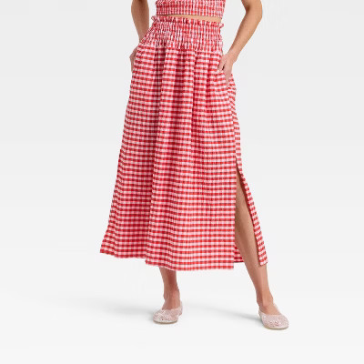 Women's Smocked Maxi A-Line Skirt - Universal Thread™ Red Gingham XL | Target