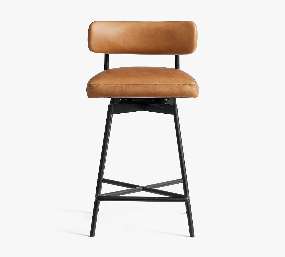 Maison Leather Low Back Swivel Stool | Pottery Barn (US)