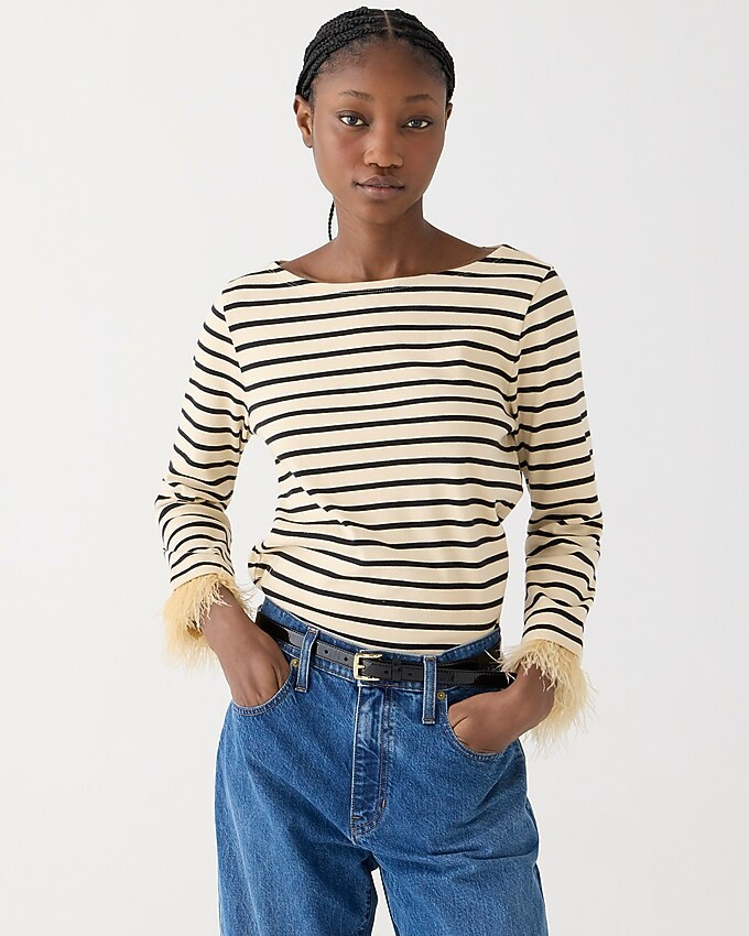 Feather-trim long-sleeve shirt in stripe | J. Crew US