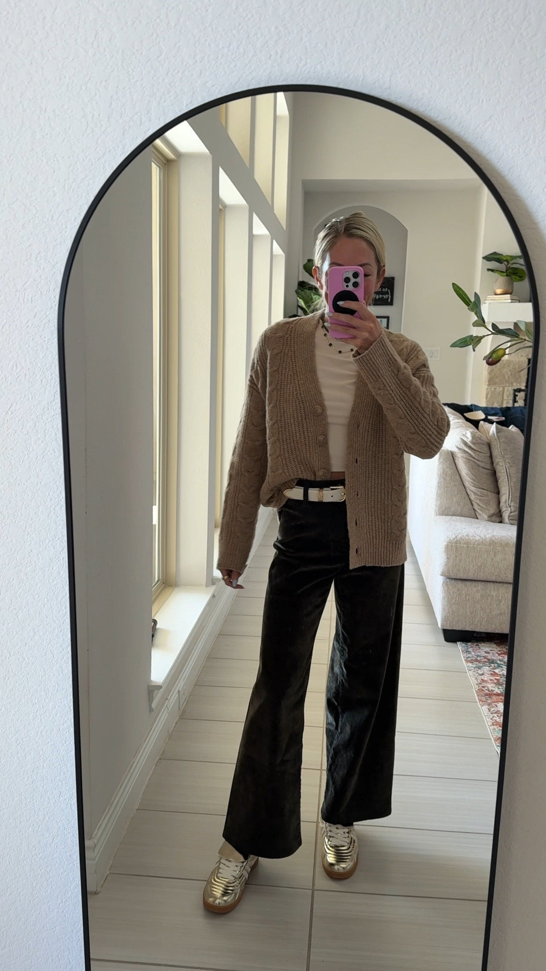 Warm, neutral winter outfit with a pop of shine with the shoes ✨ 

Target doesn’t have this exact cardigan anymore, but I found the most similar one!