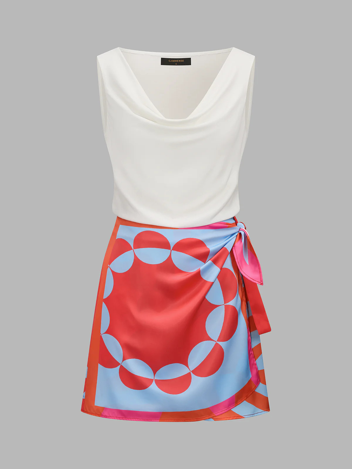 Cowl Neck Tank Top & Printed Skirt Set | Commense