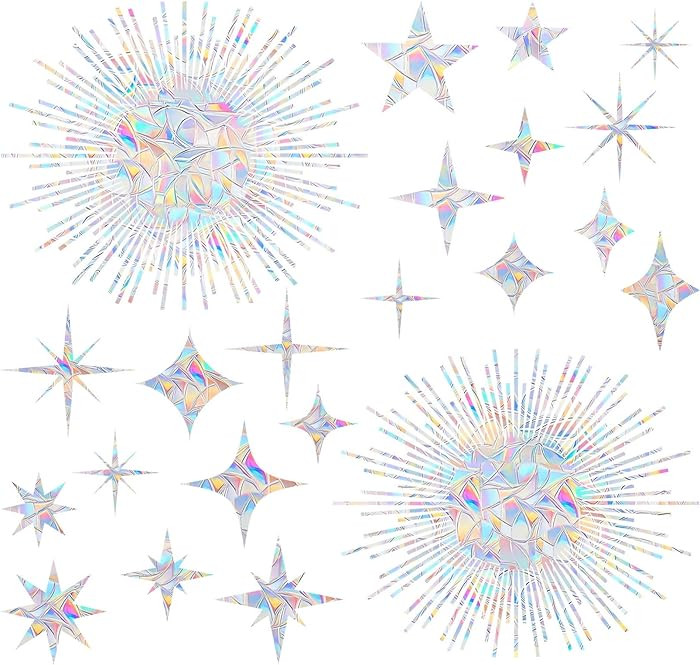 20 Star and 2 Sun Anti-Collision Decals - Non Adhesive Reusable Vinyl Rainbow Stickers to Save Bi... | Amazon (US)