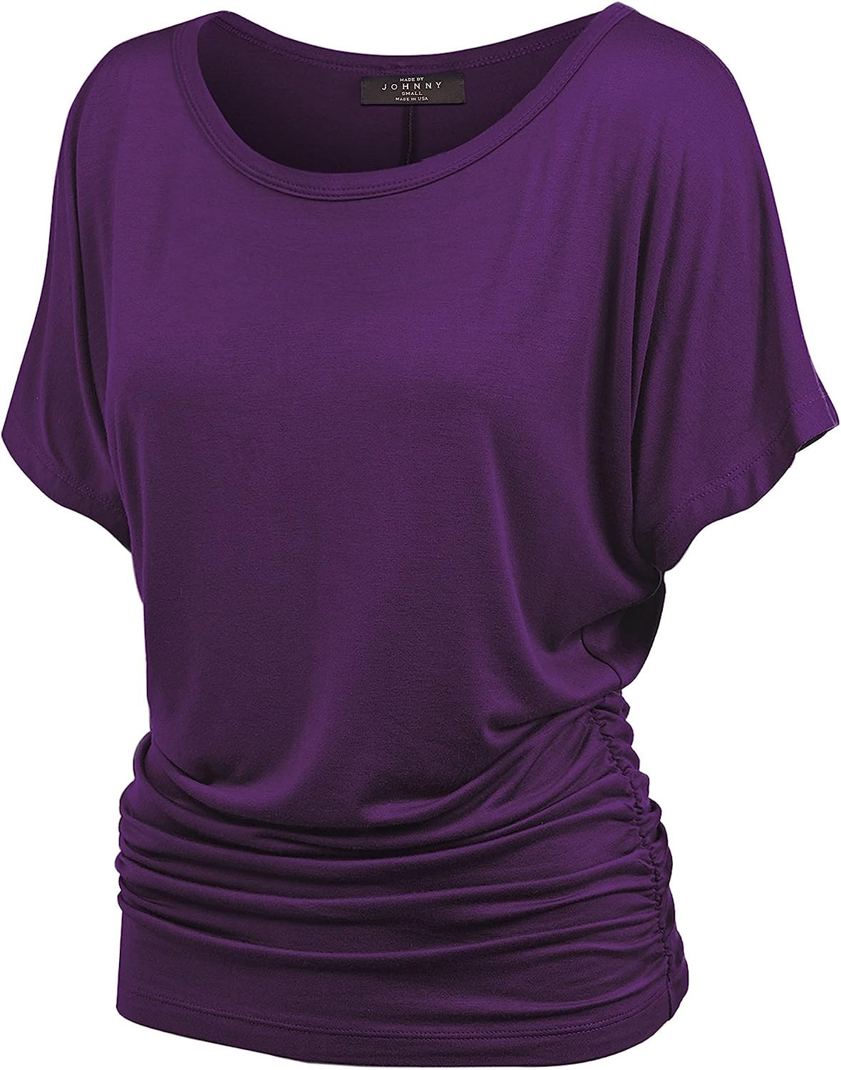 Made By Johnny Women's Solid Short Sleeve Boat Neck V Neck Dolman Top with Side Shirring | Amazon (US)