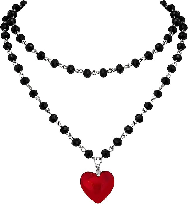 Sacina Gothic Y2k Red Heart Necklace, Layered Heart Choker, Black Beaded Heart Necklace, Gothic N... | Amazon (US)