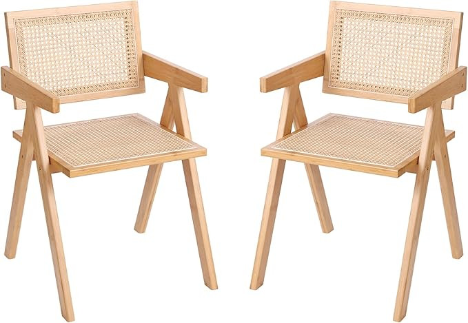 Furlide Rattan Accent Chairs, Modern Mid Century Dining Chairs Set of 2, Comfy Armchairs, Outdoor... | Amazon (US)