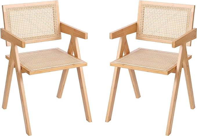 Furlide Rattan Accent Chairs, Modern Mid Century Dining Chairs Set of 2, Comfy Armchairs, Outdoor... | Amazon (US)