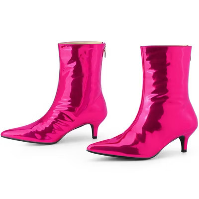 Perphy Women's Shiny Pointy Toe Side Zip Kitten Heels Ankle Boots Hot Pink 8.5 | Target