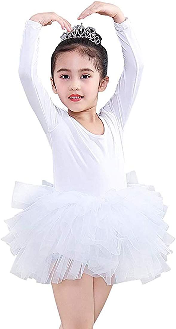 HAXICO Little Girls Long Sleeve Tutu Leotard Skirt Fluffy 4-Layers Ballet Dance Dress Costume,Gymnas | Amazon (US)