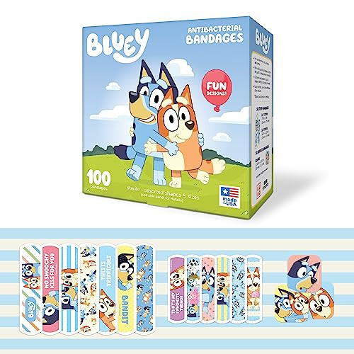 Bluey Kids Bandages, 3 Assorted Sizes 100 CT | Wear Like Stickers, Flexible Adhesive Bandages for... | Amazon (US)