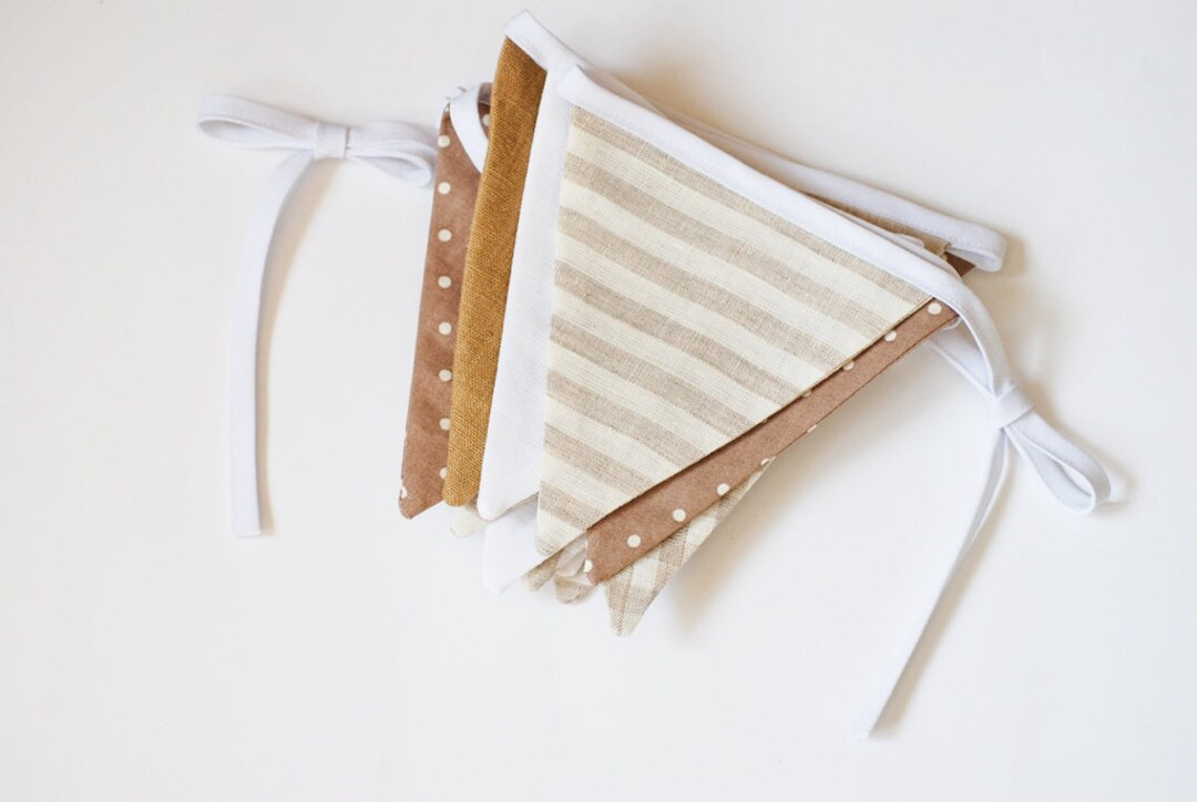 Brown Flag Garland Fabric Banner, Neutral Baby Shower Bridal Shower Nursery Decor, Cake Smash Pho... | Etsy (US)