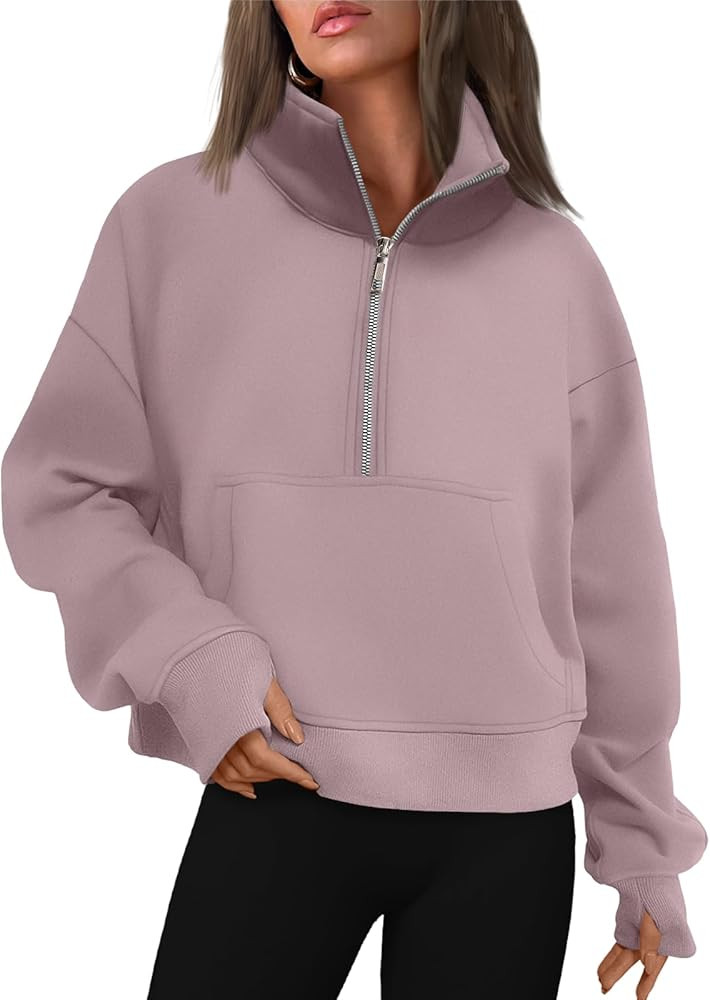 EFAN Womens Cropped Sweatshirts Half Zip Pullover Fleece Quarter Zip Up Hoodies 2023 Fall Fashion... | Amazon (US)