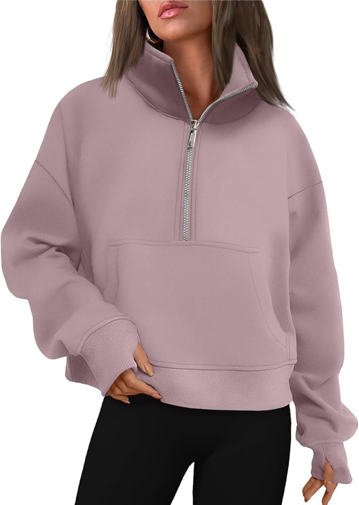 EFAN Womens Cropped Sweatshirts Half Zip Pullover Fleece Quarter Zip Up Hoodies 2023 Fall Fashion... | Amazon (US)