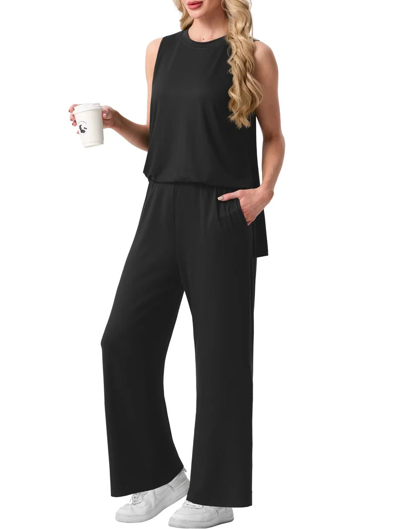 MINTREUS Lounge Sets for Women Knit Loose Tank Top Wide Leg Pants Soft Comfy Pajamas Set 2-Piece ... | Walmart (US)