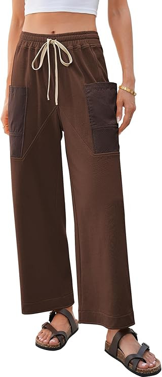 EVALESS Pants for Women Casual High Waisted Baggy Cargo Pants 2026 Summer Ankle Length Wide Leg S... | Amazon (US)