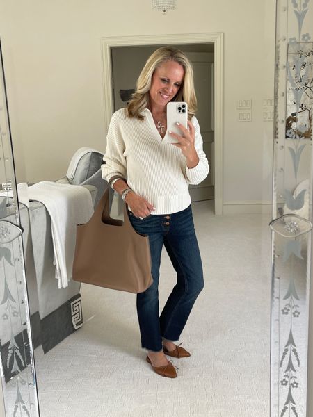 An easy everyday look for fall

White polo sweater, flattering dark wash jeans, camel tote and classic camel flats 

#LTKitbag #LTKstyletip #LTKSeasonal