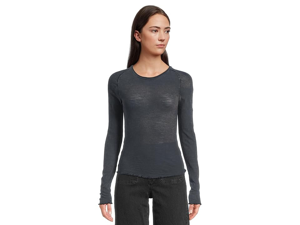 Free People Be My Baby Long Sleeve Women's Clothing Black : LG (Women's 12), Cotton | Zappos