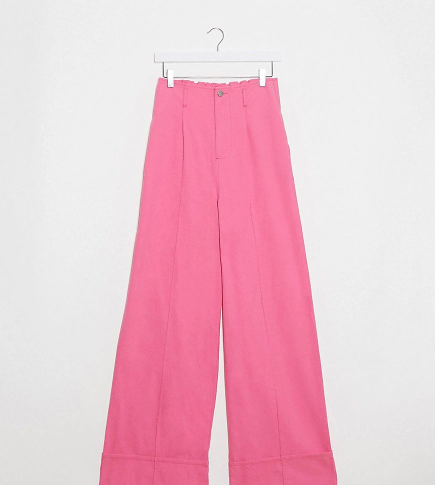 ASOS DESIGN Tall pink cropped pants with turn up in washed cotton | ASOS (Global)