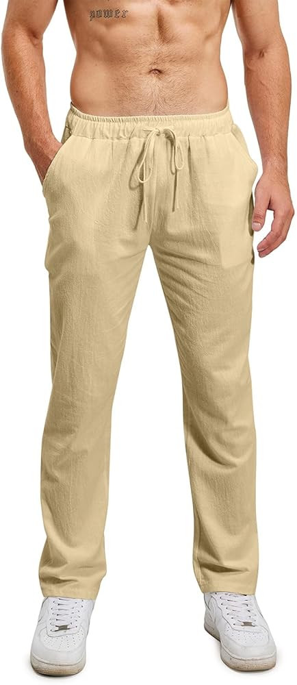 Men's Cotton Linen Pants Summer Beach Yoga Pants with Drawstring, Casual Loose Lightweight Trouse... | Amazon (US)