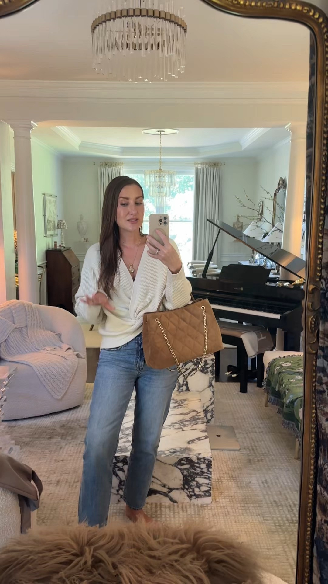 Fall favorite outfit
Reversible sweater, L (size up for a more luxe fit)
Jeans 27 tts
Use code “Tiffanyd” for 20% Miranda Frye jewelry linked

#LTKootd #LTKOver40