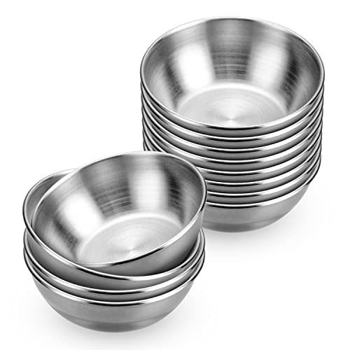 Onlycooker Sauce Cup 12 Piece Condiment Cups 3.2 Inch Stainless Steel Sauce Dish Dipping Bowl Small Seasoning Round Side Dish Bowls Plate for Appetizer Pinch Soy Sushi | Amazon (US)