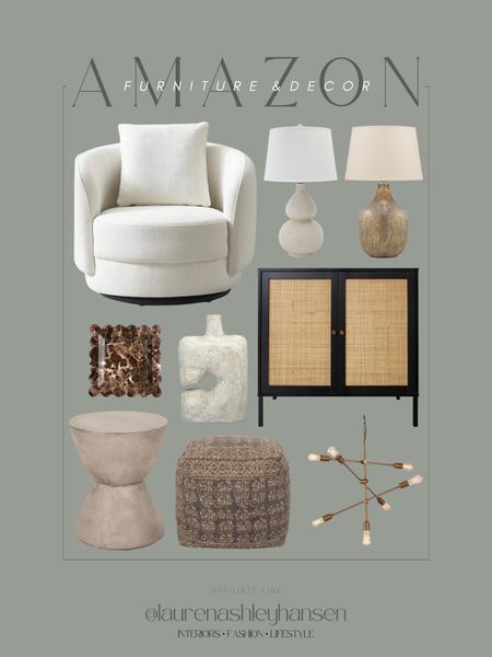 Amazon furniture, lighting, and home decor finds that I’m loving! I’m a sucker for a storage media cabinet with a cane front, and this textured swivel chair is perfect for a cozy corner! Absolutely love the concrete side table too. 

#LTKstyletip #LTKhome