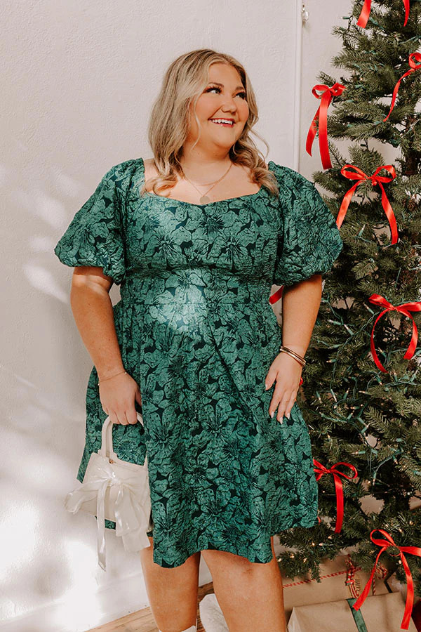 Holiday Happiness Jacquard Mini Dress in Hunter Green Curves | Impressions Online Boutique