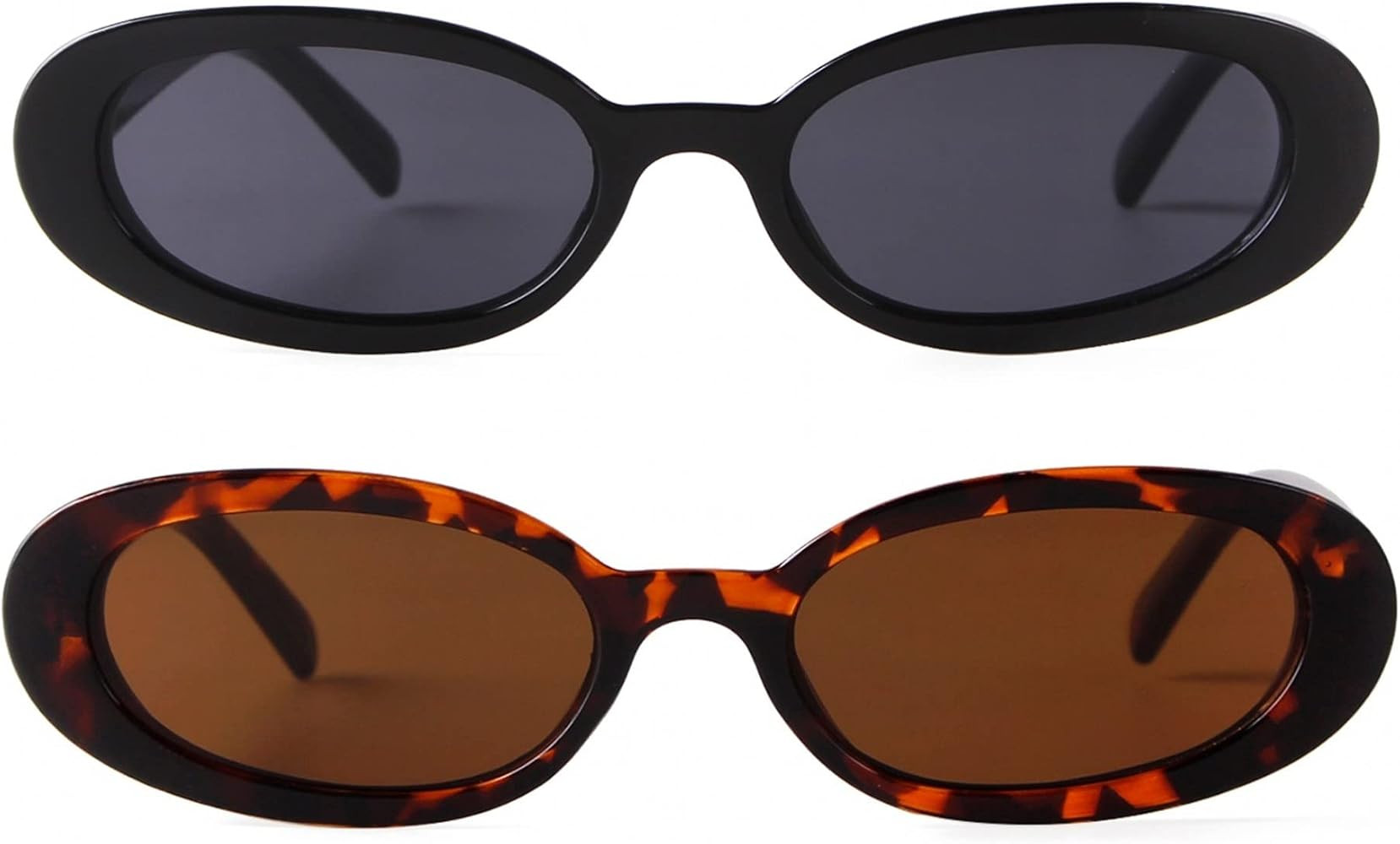 ADE WU Retro Oval Sunglasses 90s Vintage Narrow Small Tiny Oval Sun Glasses Black Tortoiseshell F... | Amazon (US)