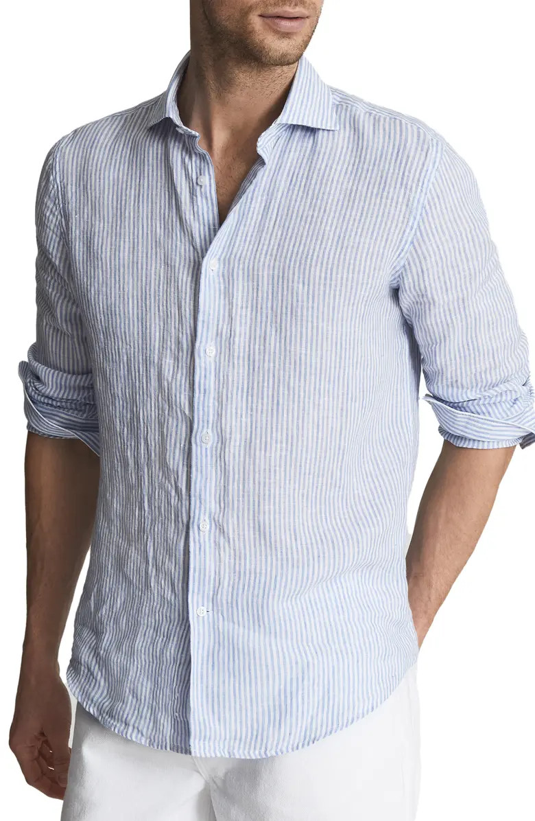 Reiss Ruban Regular Fit Stripe Linen Button-Up Shirt | Nordstrom | Nordstrom