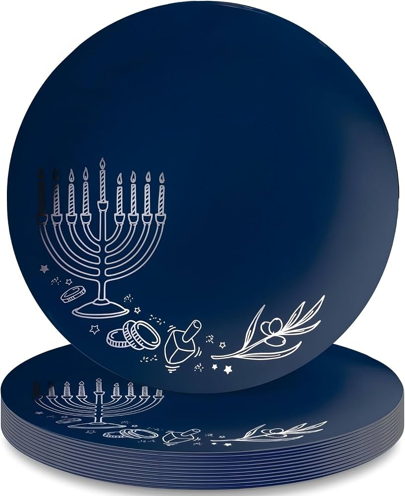 Decorline Chanukah Collection Royal Blue & Silver Plastic Dinner Plates - 10.5" (Pack of 10), Ele... | Amazon (US)