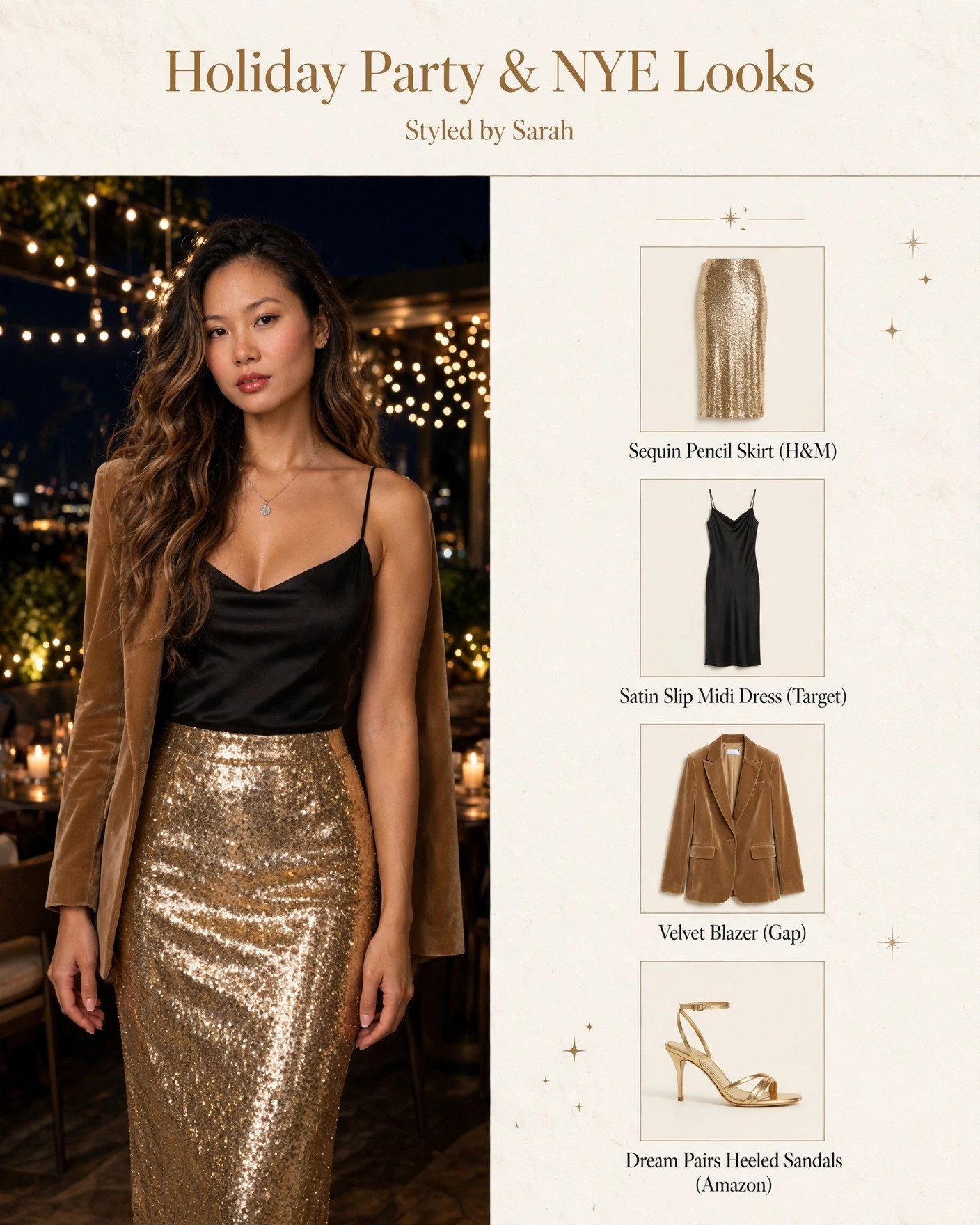 Holiday Party ✨ Festive party looks — satin slip dress, velvet jacket, and Dream Pairs heeled sandals. #LTKSeasonal #holidayparty #partyoutfits 

 
