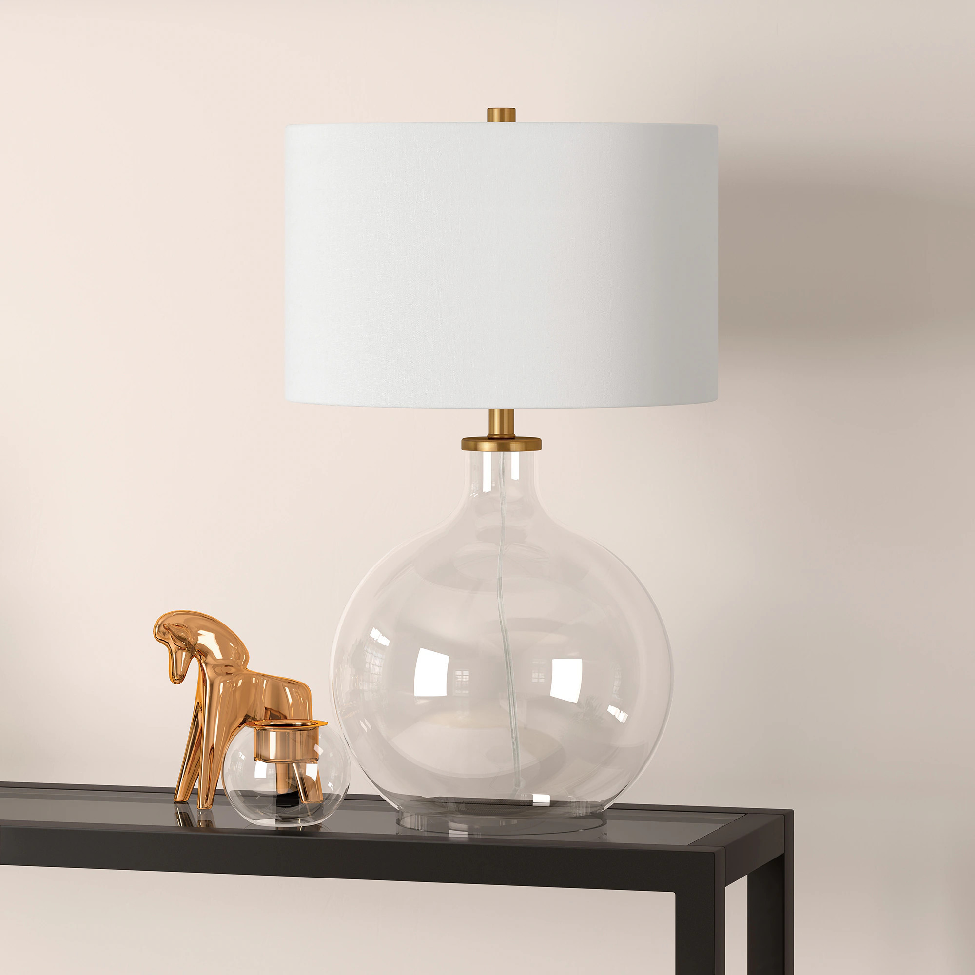 Hailey Home Laelia 2475-in Clear glass/brass On/Off switch Table Lamp with Fabric Shade one_size | TL0373 | Lowe's