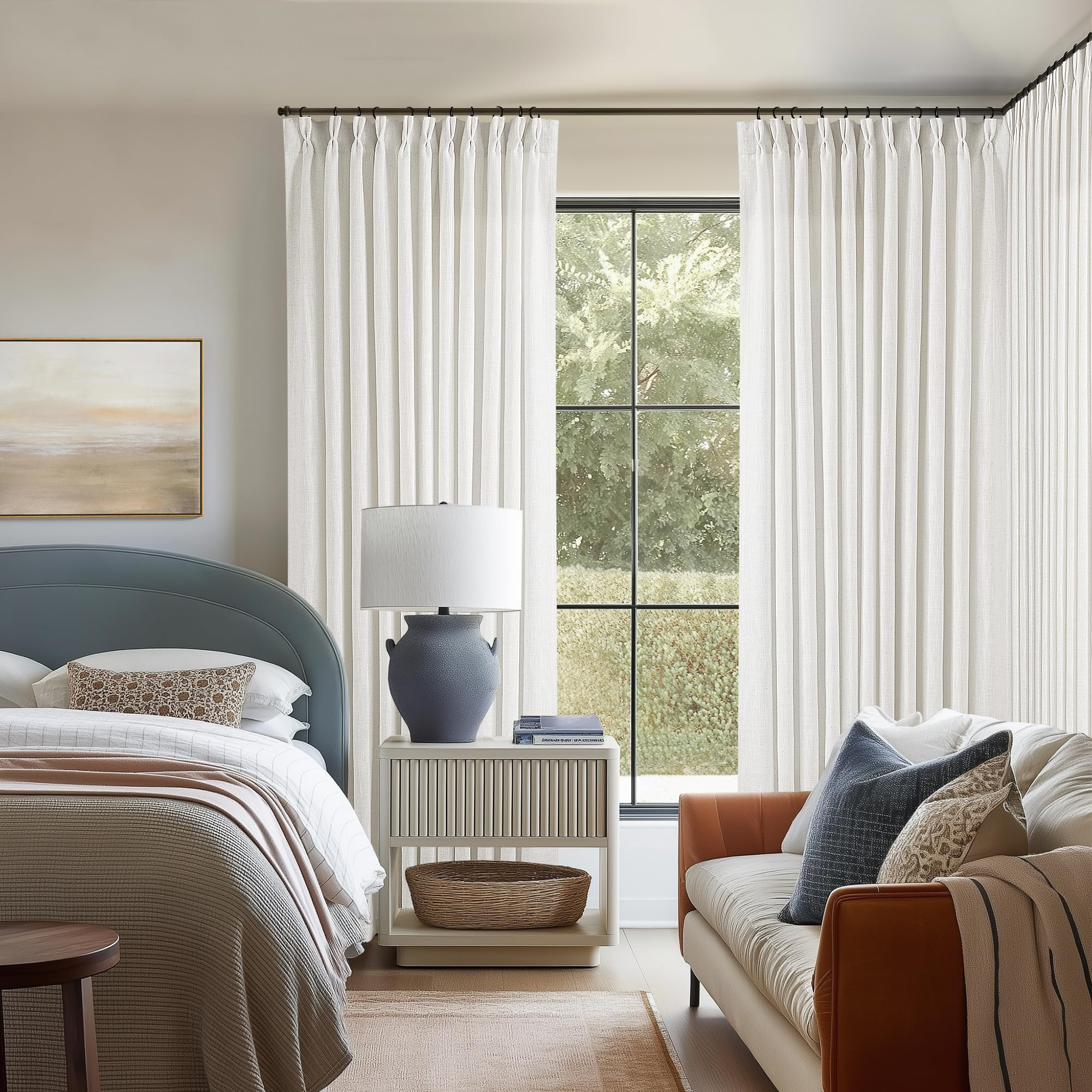 Extra Wide Linen Curtains 102 Inches Long 70 Inch Wide for Living Room Bedroom Light Filtering Be... | Amazon (US)
