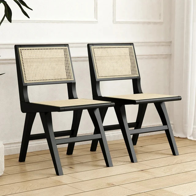 Sfugno Rattan Wood Chairs Set of 2,Accent Chairs with wood Legs,Mid-Century Modern Dining chairs ... | Walmart (US)
