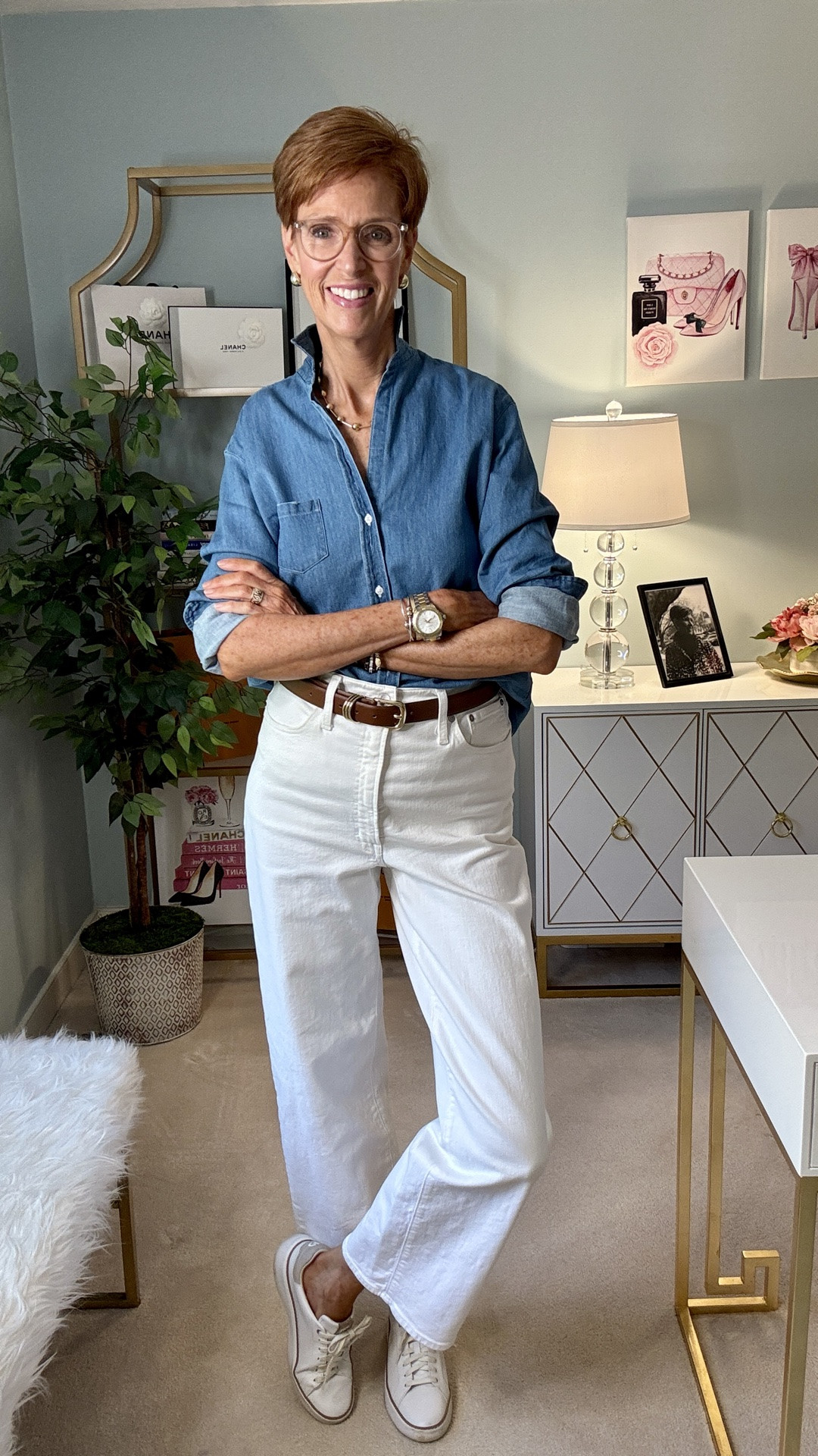 White jeans don't have to disappear when summer ends. The easiest way I transition mine into fall? Pair them with pieces that add a little more depth and warmth.

For this everyday outfit, I paired white jeans with a relaxed denim shirt, brown leather belt and white leather sneakers. The denim and warm brown completely change the feel of the white jeans while keeping the outfit classic, casual and incredibly wearable.

And if that denim shirt looks familiar, there's a reason. I wear it again and again — and you'll keep seeing it here because it's one of those pieces in my closet that has earned its keep.

Save this outfit for that first cool September day, and send it to a friend who still thinks white jeans have to be packed away after Labor Day.

Would you wear white jeans into fall — YES or absolutely NOT?

#WhiteJeansOutfit #FallOutfitIdeas #Over40Style #ClassicStyle

#LTKootd #LTKOver40 #LTKTall