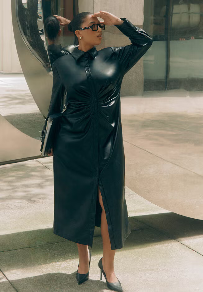 Faux Leather Shirt Dress | Eloquii